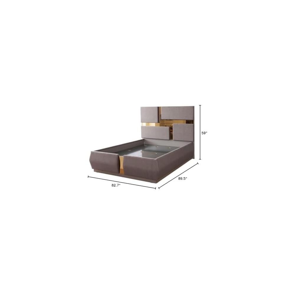 Lorenzo Modern Gold Detailed Tufted King Bed Made with Wood in River Sand Gray