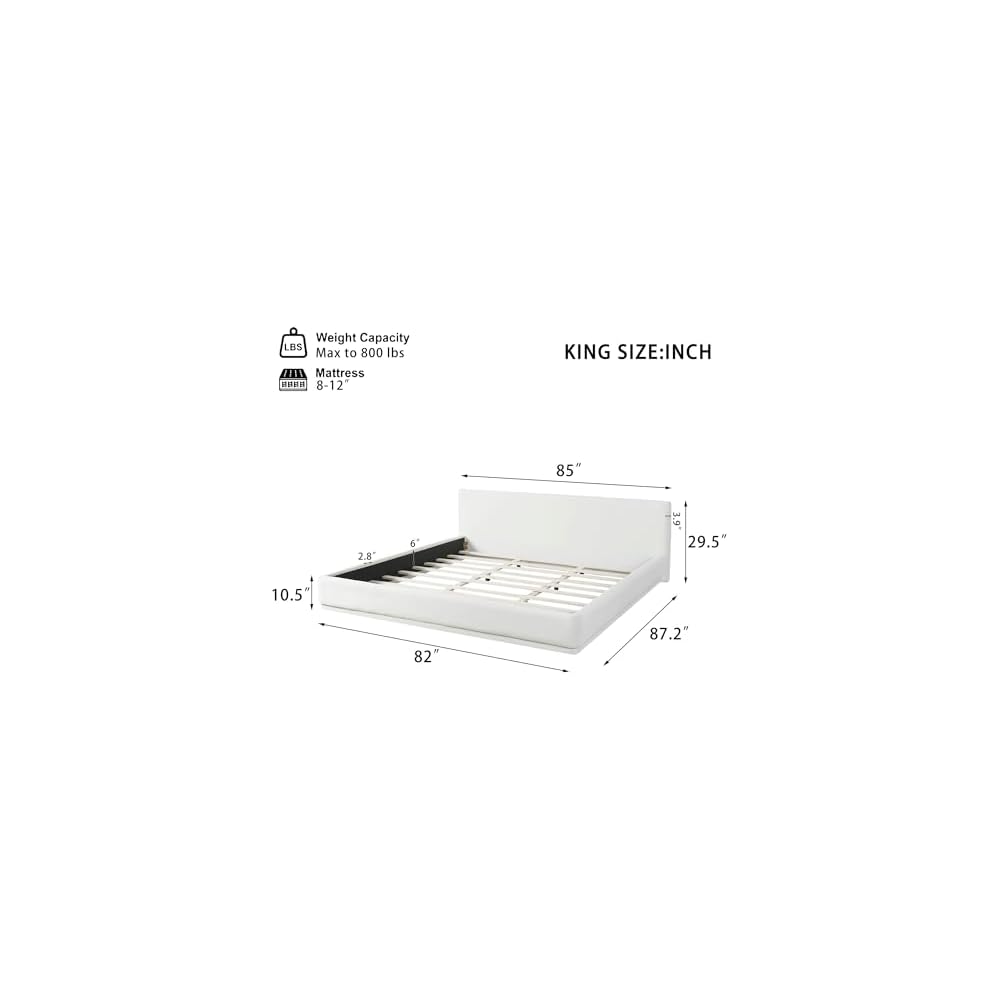 King Size Upholstered Bed with Velvet Fabric, Modern Upholstered Platform Bed with Headboard and Solid Frame for Bedroom, No Box Spring Needed, White