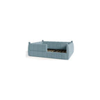 Queen Upholstered Floor Bed with Fence, Blue