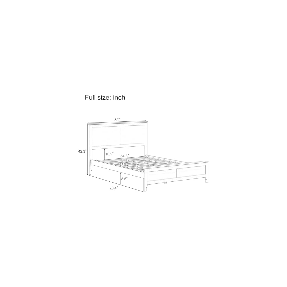 Full Size Pinewood Platform Bed, Modern Bed Frame with Tall Headboard, Solid Bedframe Full-Size for Bedroom Guest Room, Wood Slat Support, No Box Spring Needed, Easy Assembly, Brown