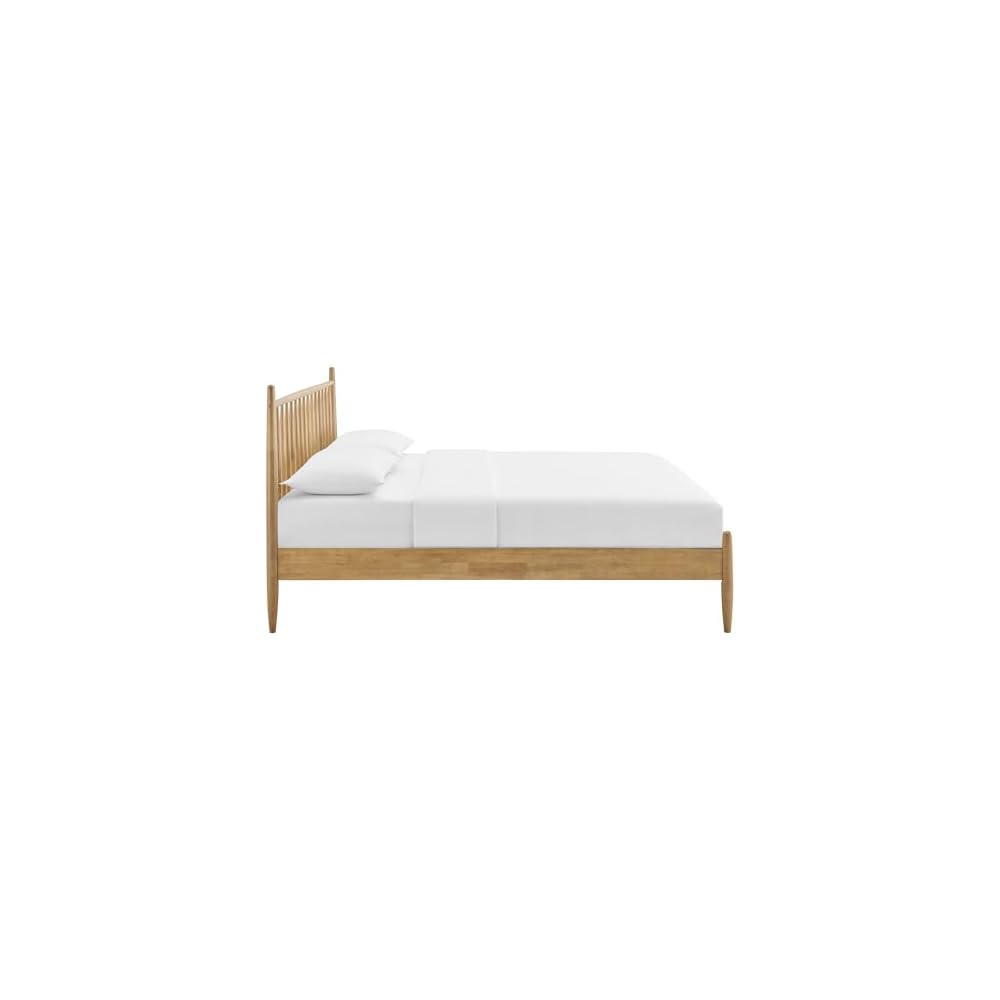Zane King Size Spindle Bed in Light Oak – Solid Wood Platform Bed Frame with Headboard, No Box Spring Needed