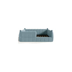 Queen Upholstered Floor Bed with Fence, Blue
