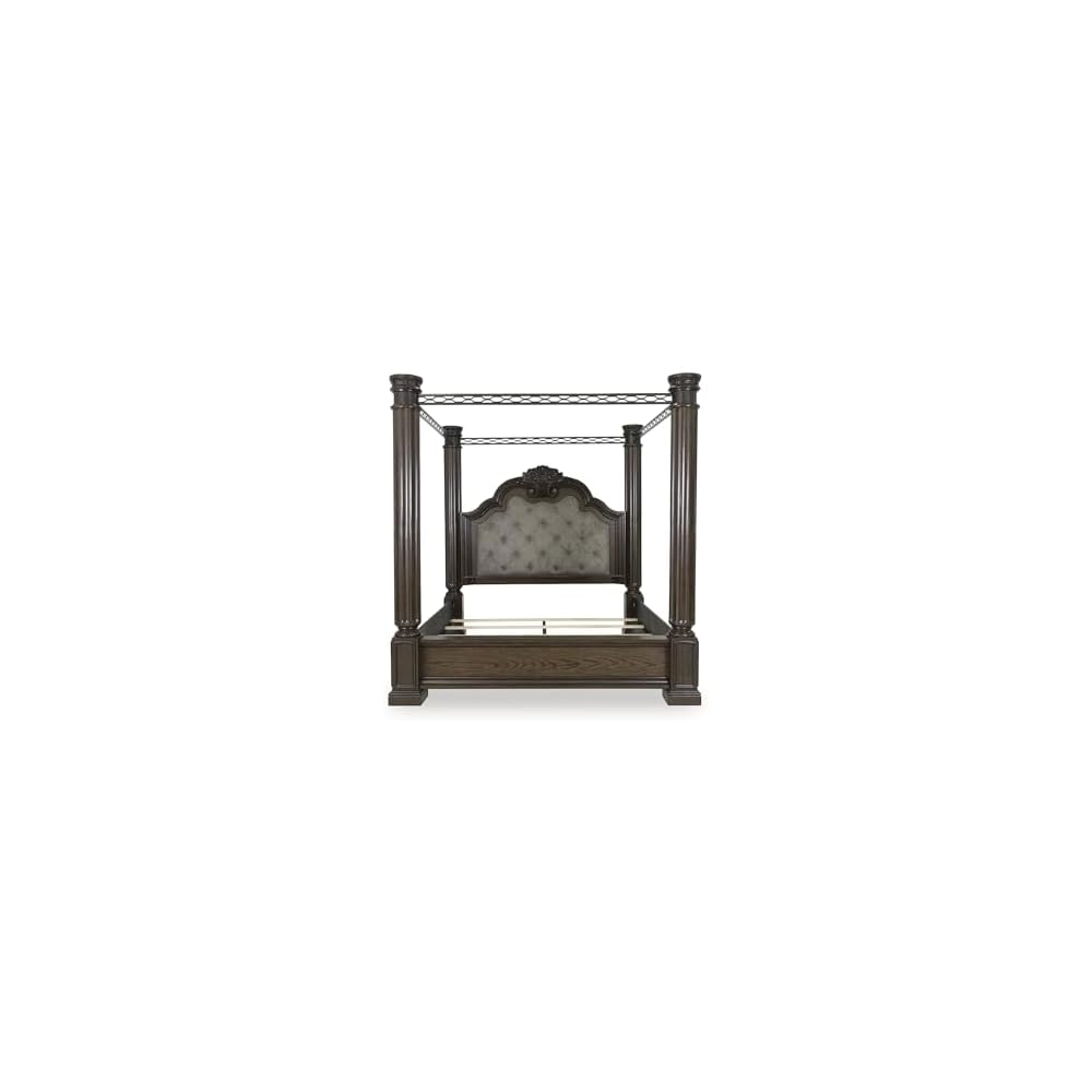 Maylee King Canopy Bed Frame, Dark Brown Wood