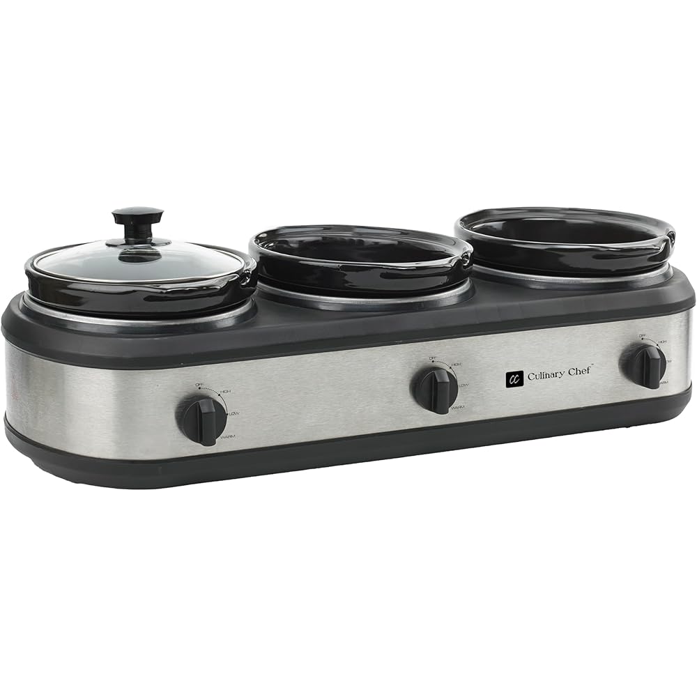 CULINARY CHEF SC3105-SS, Slow Cooker, Buffet Server 3 Pot, Food Warmer Stainless