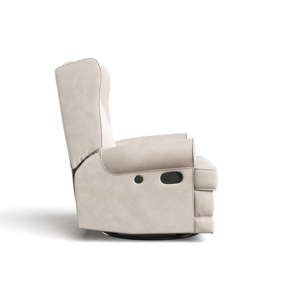 Storkcraft Serenity Glider Recliner Nursery Chair with USB Charging Port (Ivory) – Premium Upholstered Nursery Glider Recliner with Manual Recline Function, Dual USB Charging