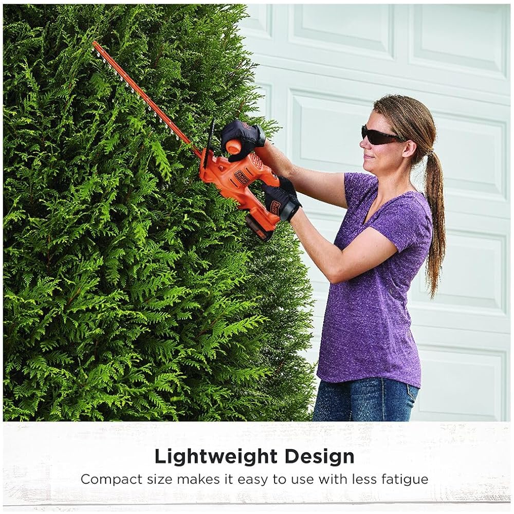 BLACK+DECKER 20V MAX Hedge Trimmer, Cordless, 18 inch Blade, Reduced Vibration, Battery and Charger Included (LHT218C1)