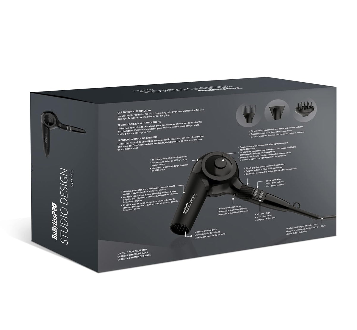 BaBylissPRO Studio Design Series Sensor 1875 Watt Hair Dryer, Hair Styling &amp; Appliances
