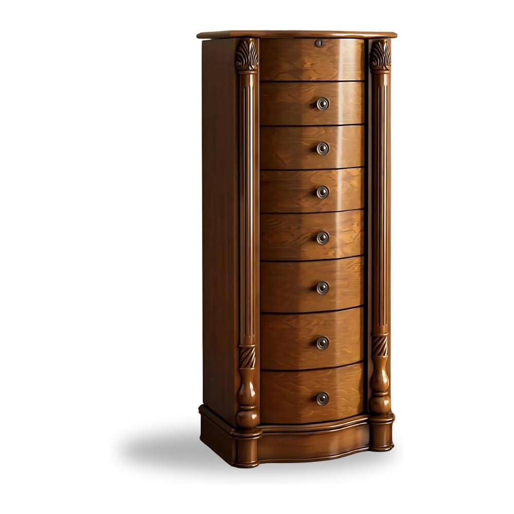 Hives and Honey Annette Standing Jewelry Armoire, Locking Jewelry Cabinet, 7 Drawers, Necklace Hooks, Mirror, Secure Storage, Dual-Sided Doors, Handcrafted Antique Finish, Elegant Organizer, Walnut