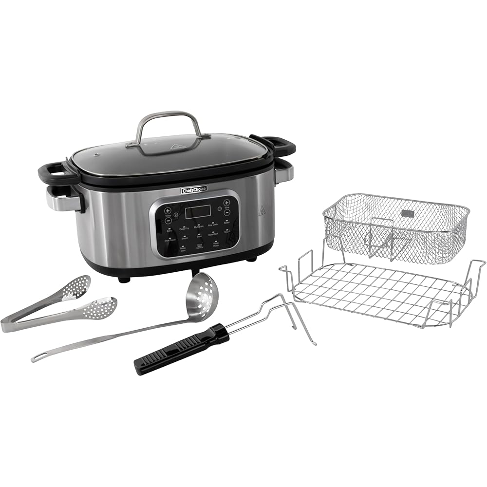 Chef'sChoice Multicooker, Large 6-Quart Capacity Multipurpose Non-Stick Vessel and Variable Temperature Control with Keep Warm and 12 Cooking Presets, 1300-Watts, Stainless Steel