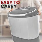 Pure Clean Compact Home Washer &amp; Dryer, 2 in 1 Portable Mini Washing Machine, Twin Tubs, 11lbs. Capacity, 110V, Spin Cycle w/Hose, Translucent Tub Container Window, Ideal for Smaller Laundry Loads, Gray