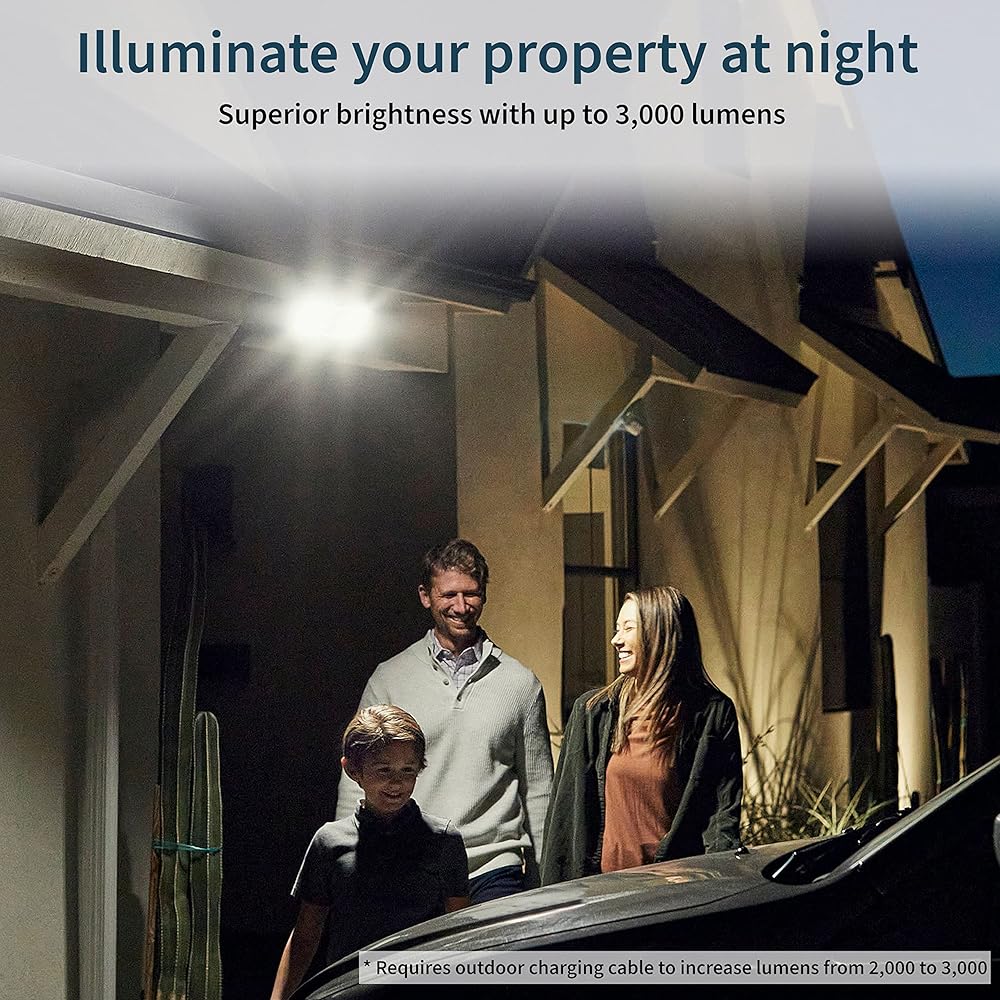 Arlo Pro 3 Floodlight Security Camera 2K HDR 2000-3000 Lumens | Wire-Free | Protect Driveways &amp; Alleyways | Connects to Wi-Fi | Color Night Vision, Motion Sensor, 2-Way Audio, Rechargeable (White)