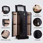 Hives and Honey Roman Jewelry Armoire Locking Jewelry Storage Organizer, Black