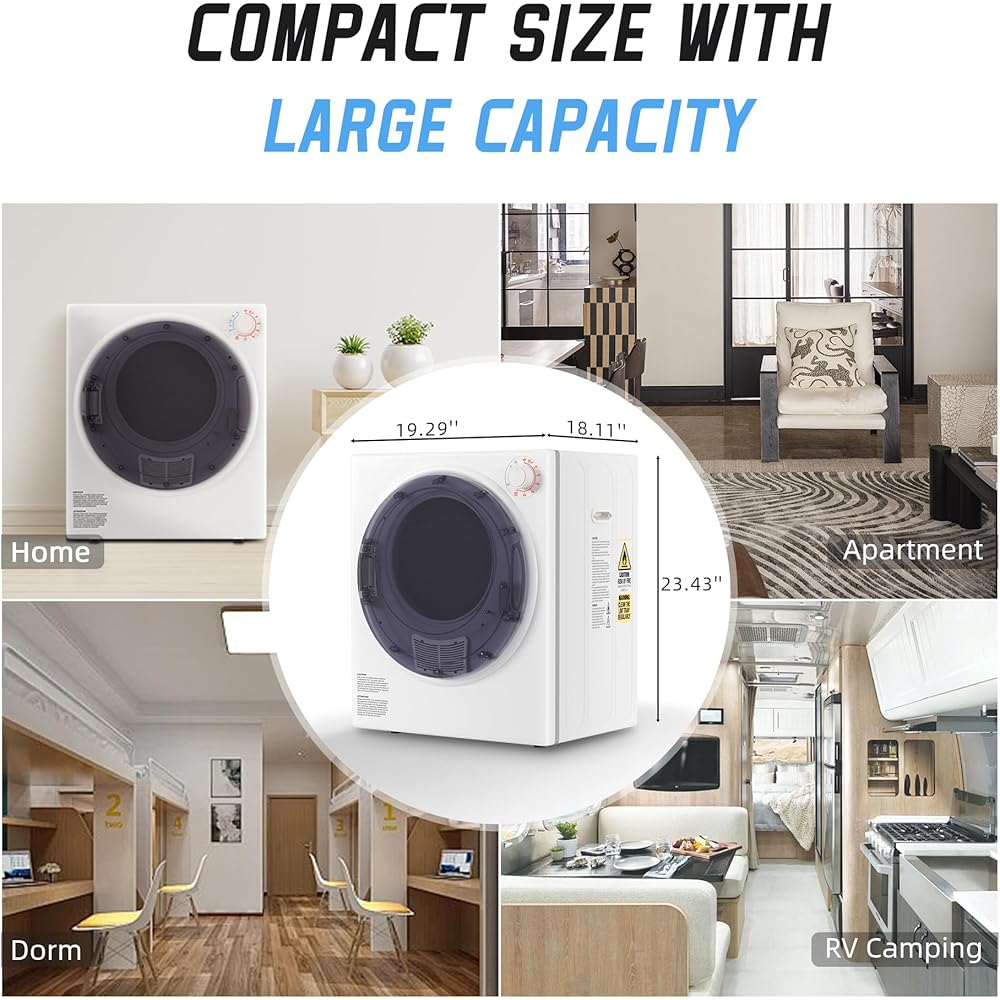 Elevon 800W Portable Clothes Dryer, 2.6 cu.ft Electric Drying Machine for Laundry with Stainless Steel Tub for Apartment, Rvs, Dorms, Compact Dryer for Small Space, White