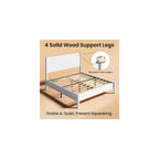 King Size Platform Bed Frame with Wood Headboard, White