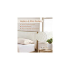 Queen Size Platform Bed Frame, with Boucle Upholstered Headboard, Oak