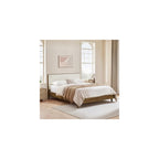 Queen Size Platform Bed, with Boucle Upholstered Headboard, Walnut