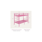 Bunk Bed Twin Over Twin, Metal Bunkbeds with Ladder and Full-Length Guardrail, No Box Spring Needed, Space Saving, Noise Free, Light Pink