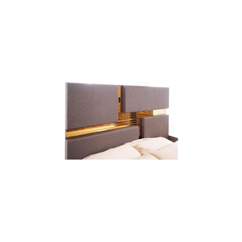 Lorenzo Modern Gold Detailed Tufted King Bed Made with Wood in River Sand Gray