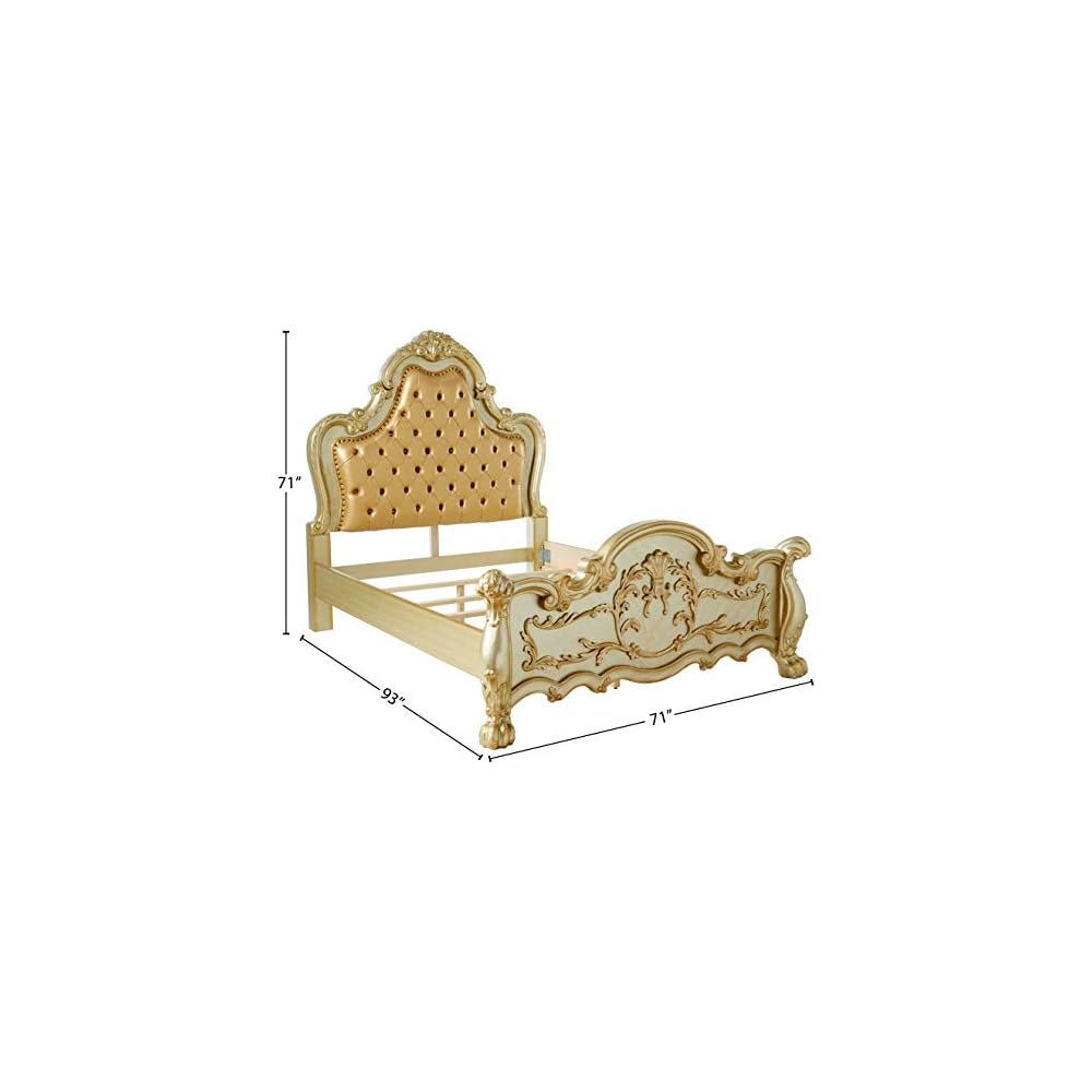 Furniture Dresden Bed, Bone PU/Gold Patina, Queen
