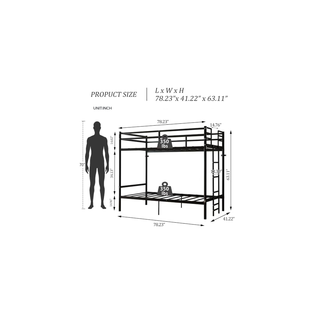 Twin Over Twin Bunk Bed with Floor-Standing Ladder,Black