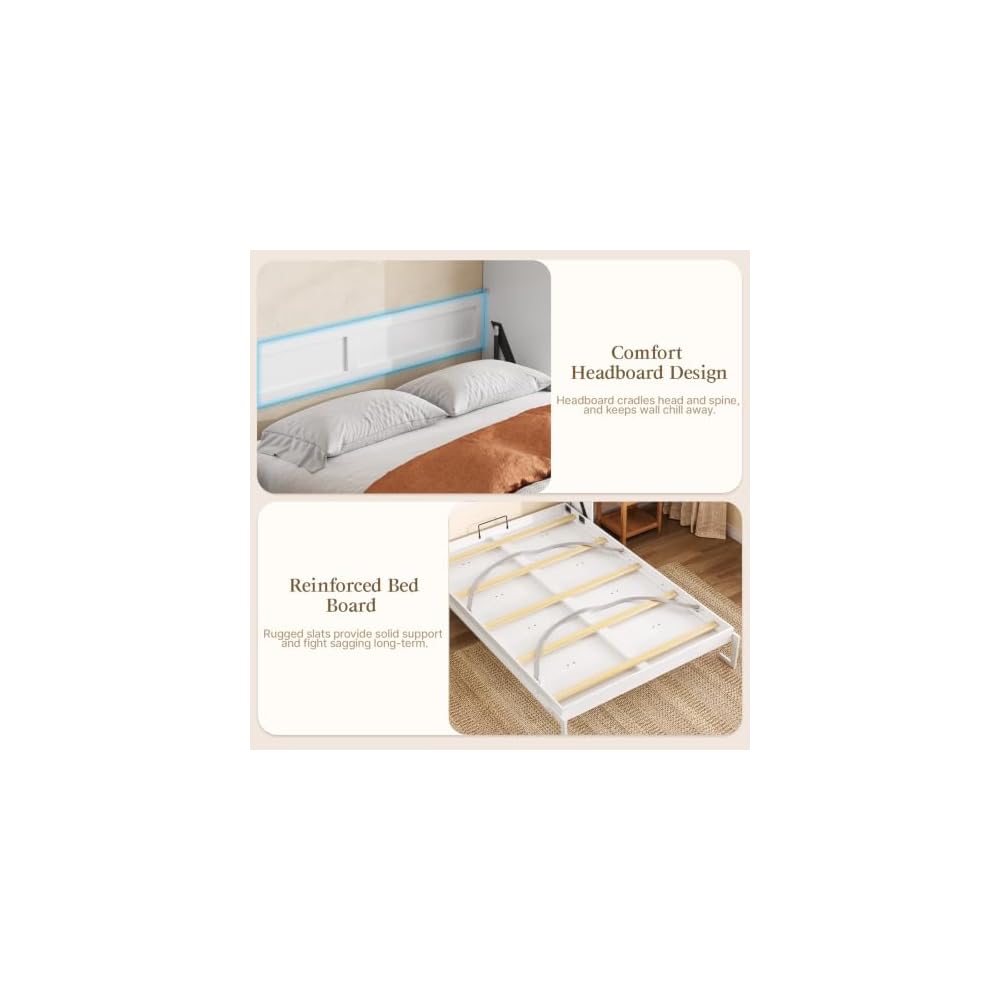 Murphy Bed Full, Murphy Bed Cabinet with Headboard, White