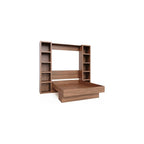 Easy-Lift Queen Murphy Wall Bed in Brown Wood Grain with Two Bookshelves