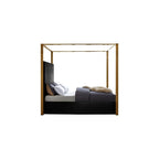 JonesBlack-Q Jones Collection Modern | Contemporary Upholstered Queen Bed, Black Velvet, Channel Tufting, Brushed Brass Frame, 66.5" W x 86.5" D x 79" H, Black, Queen