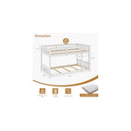 Solid Wood Low Twin Over Twin Bunk Bed for Kids/Junior, Bunk Bed Frame with Guardrails & Ladder for Boys Girls, No Box Spring Needed (White)