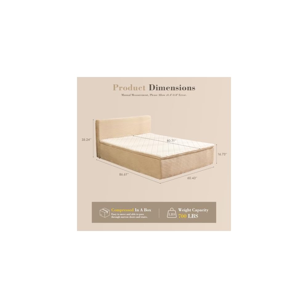 Queen Boneless Bed & Frame Mattress and Headboard, No Assembly