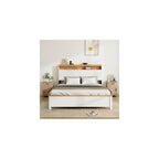 Farmhouse Wooden Bed Frame with Storage Headboard and Touch LED for Bedroom, Queen Size Platform Bed with Dual USB Ports and Metal Slats Support, No Box Spring Needed