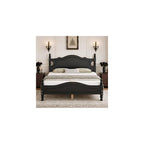 Full Size Black Wood Bed Frame with Vintage Headboard, Gothic Style Wooden Platform Full Bed with Wood Slat Support, Retro Black Bed Frame for Bedroom Guest Room, Easy Assembly