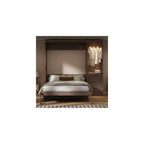 Queen Murphy Bed with Desk and Storage & LED Light, Solid Wood Murphy Wall Bed Cabinet with Storage Drawers &Clothes Rack,Space Saving for Office Bedroom Library,Guest Room (Queen,Brown)