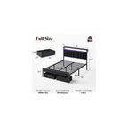 Full Bed Frame with LED Lights & 2-Tier Storage Headboard