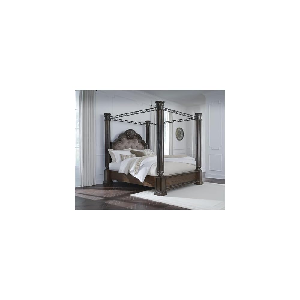 Maylee King Canopy Bed Frame, Dark Brown Wood