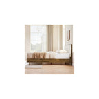 Queen Size Platform Bed, with Boucle Upholstered Headboard, Walnut