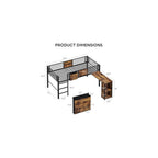 Low Loft Bed Twin Size with Desk & 25 Heavy-Duty Steel Slats