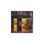 Full Size Wood Loft Bed with L-Shaped Desk, Storage Cabinet, Gray