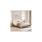 Queen Size Platform Bed Frame, with Boucle Upholstered Headboard, Oak