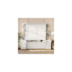 Queen Murphy Bed with Storage Shelves and Desk,Cabinets,Lights,White