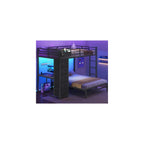 Full Size Bunk Bed with Desk, 5 Drawers, Charging Station, Black