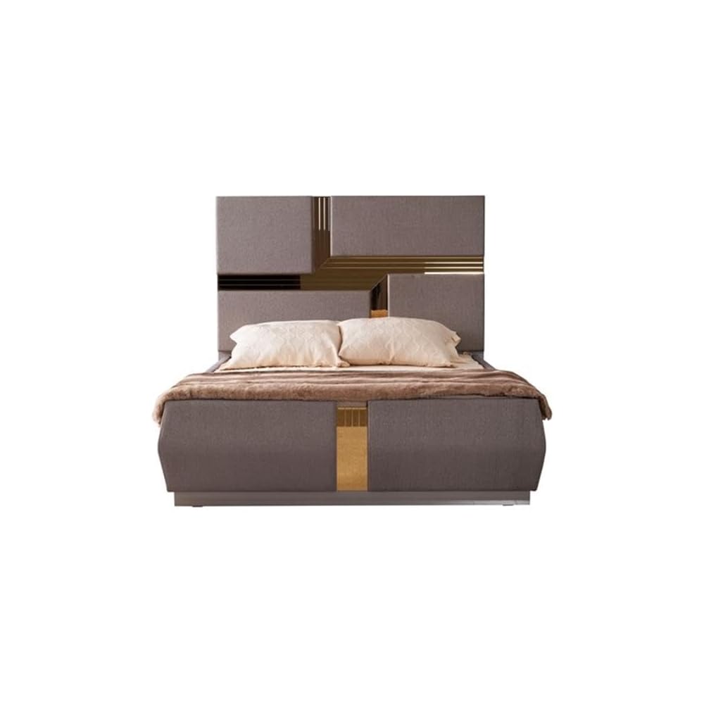 Lorenzo Modern Gold Detailed Tufted King Bed Made with Wood in River Sand Gray
