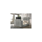 Contemporary Upholstered Velvet Queen Panel TV Bed, Gray Quilted Headboard, Motorized TV Lift, Built-in Power Outlet, Black Legs, Wood Frame, Bedroom Furniture, 95.25 in