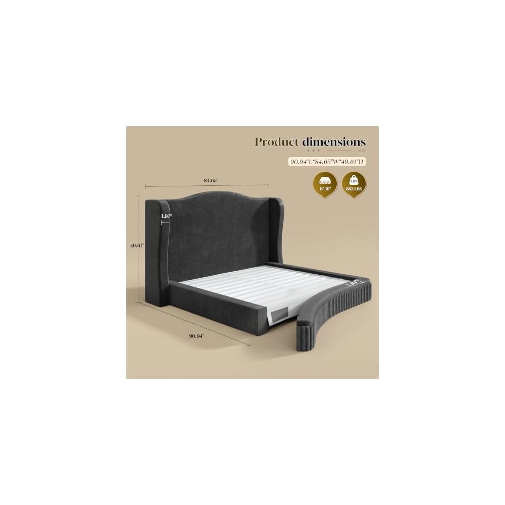 49" Cloud Bed Frame King Size with Tall Wingback Headboard