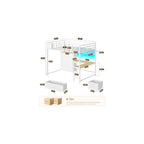 Full Loft Bed with L-Shaped Desk and 7 Storage Drawers, Metal Full Size Loft Bed for Teen with LED Lights and Charging Station,13.11" H Safety Guardrail and Ladder,No Box Spring Needed, White
