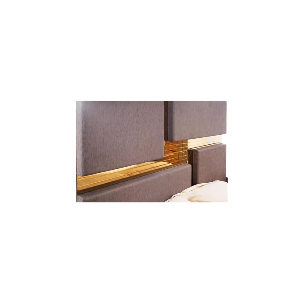 Lorenzo Modern Gold Detailed Tufted King Bed Made with Wood in River Sand Gray