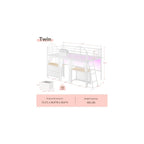 Twin Low Loft Bed with Desk & 4 Storage Drawers, Smart LED Lights, White