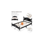 Full Size Black Wood Bed Frame with Vintage Headboard, Gothic Style Wooden Platform Full Bed with Wood Slat Support, Retro Black Bed Frame for Bedroom Guest Room, Easy Assembly
