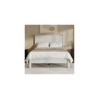 Full Size Platform Bed Frame with Wood Headboard, White
