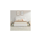 Queen Size Storage Bed Frame with 4 Pull-Out Drawers, Modern Upholstered Boucle Platform Bed with Curved Headboard, Wood Slats, No Box Spring Needed, Cream White