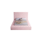 Bliss Collection Modern | Contemporary Velvet Upholstered Bed with Deep Button Tufting and Storage Compartments in Rails and Footboard, Pink, Queen